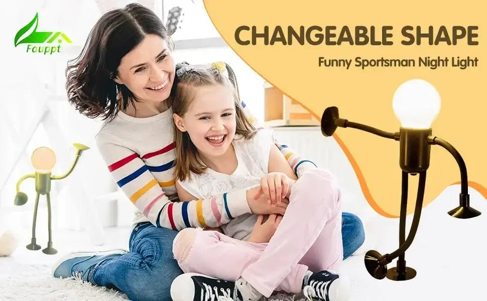 Schwarzes, metallisches Nachtlicht in Form eines Sportlers mit gelenkigen Armen und Beinen, mit veränderbarer Form und lustigem Design, aus dem chinesischen Festland, zur Verwendung am Schreibtisch.