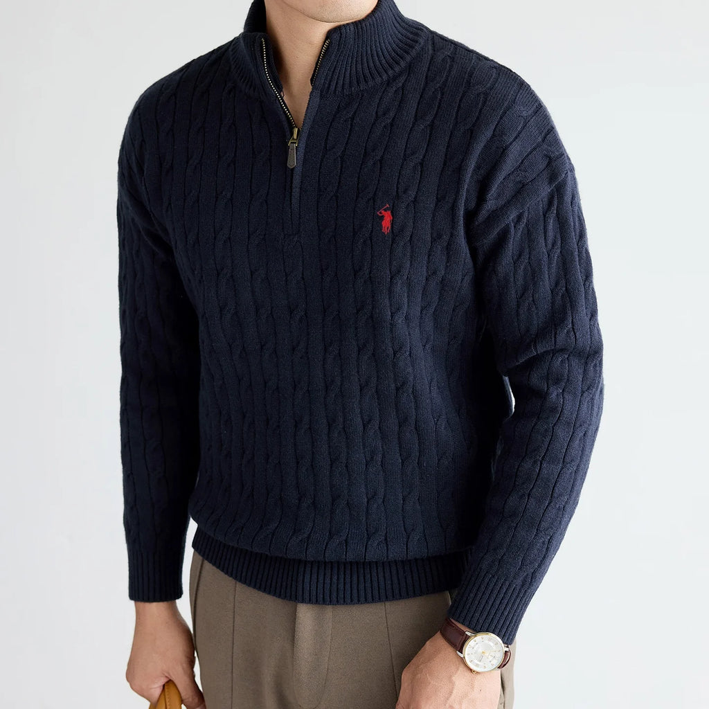 High end brand sweater men's designer new fashion golf pony embroidered coat winter thick warm zipper collar knitted pullover