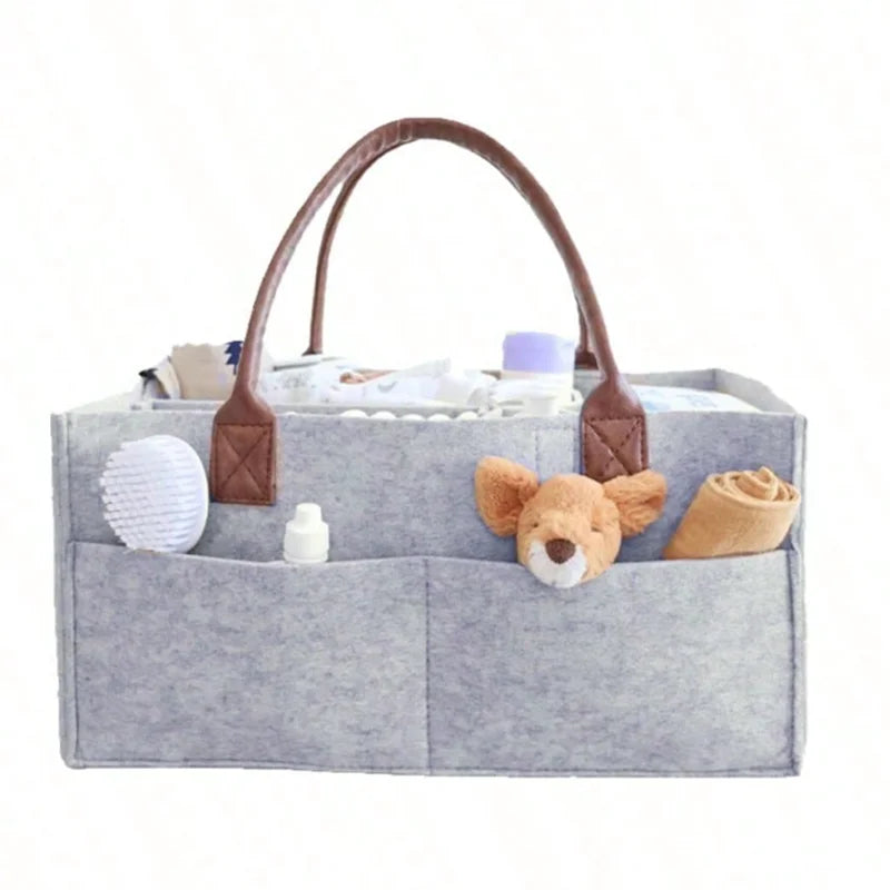 Baby Felt Storage Nursery Organizer Basket Infant Diaper Bag with Handle Caddy Changing Nappy Kids Storage Carrier Large Pocket