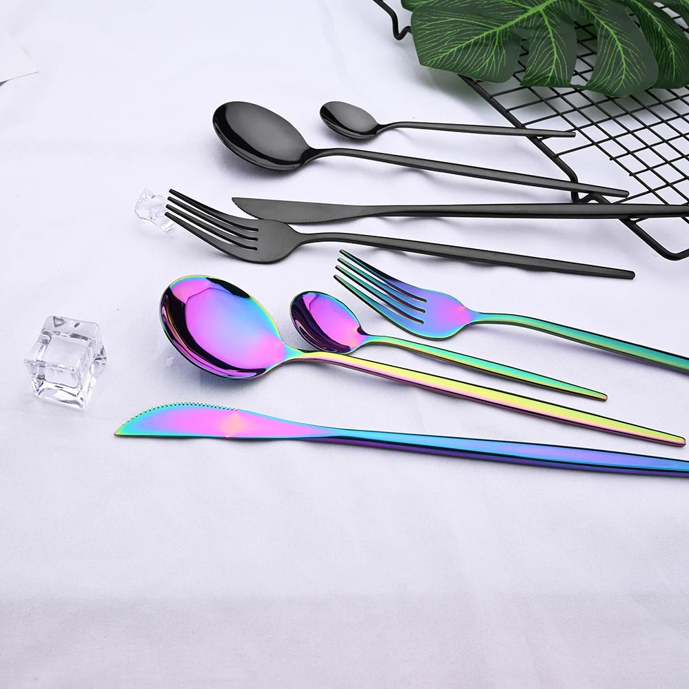 Stainless Steel Tableware 24-Piece Set Knife, Fork and Spoon Set Western Tableware 6 People Black Spoon Fork