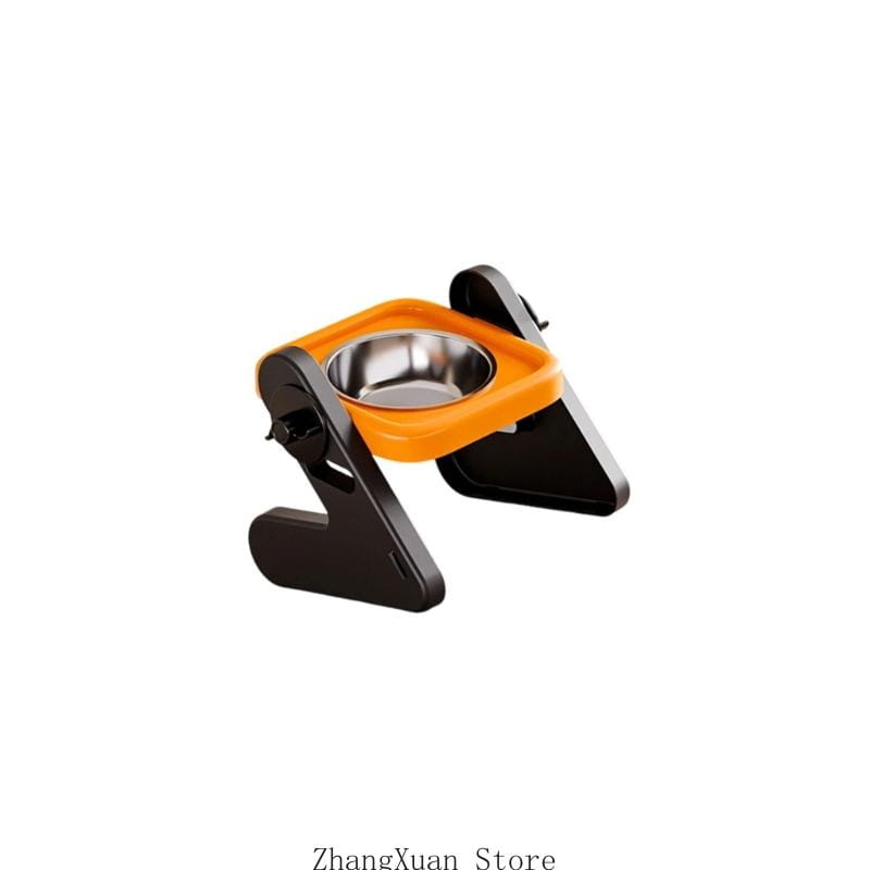 Height adjustable black and orange pet feeding stand featuring a stainless steel single bowl for convenient feeding.