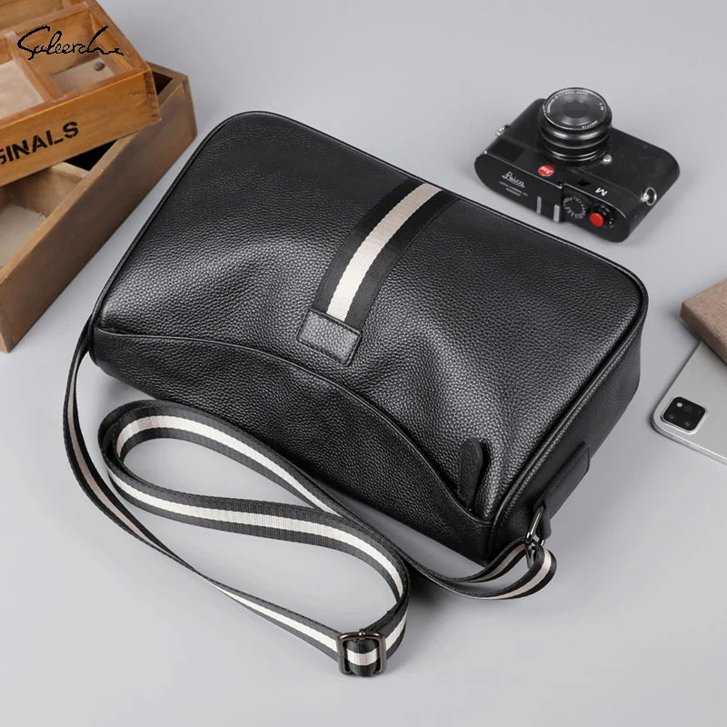 Genuine Leather Men's Casual Crossbody Bag, Fashionable and Versatile Shoulder Bag, Large Capacity Business Casual Commuter Bag, Can Hold Ipad, Water Bottle, Documents, Etc., Suitable for Daily Outings, Office Work and Travel