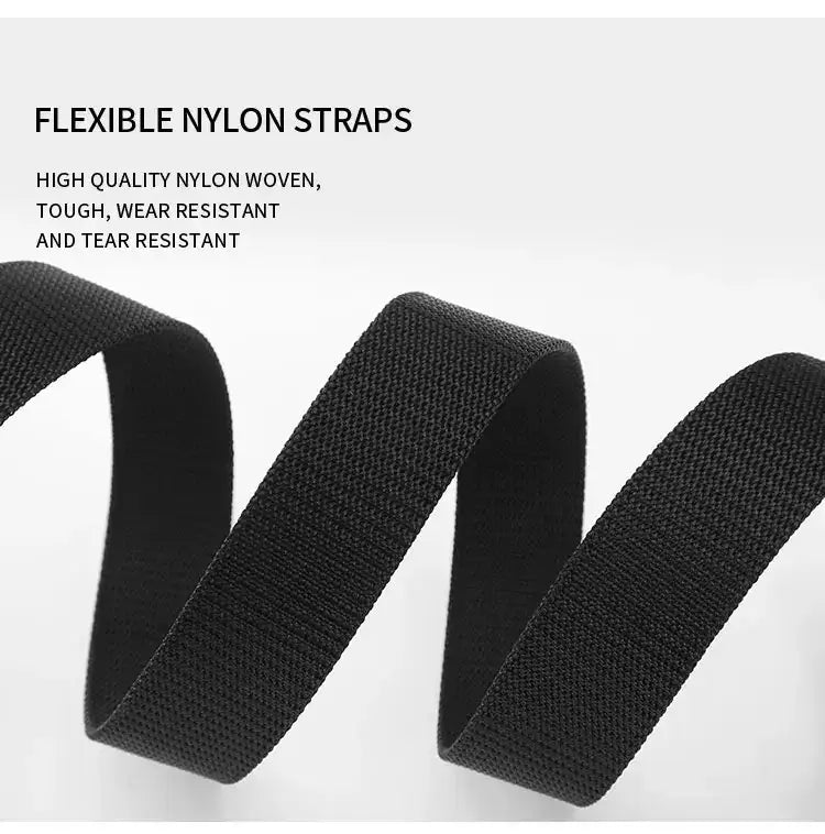 Ceinture tactique flexible en nylon noire pour hommes, fabriquée à partir de sangles en nylon tissé de haute qualité, conçues pour la durabilité et la respirabilité.