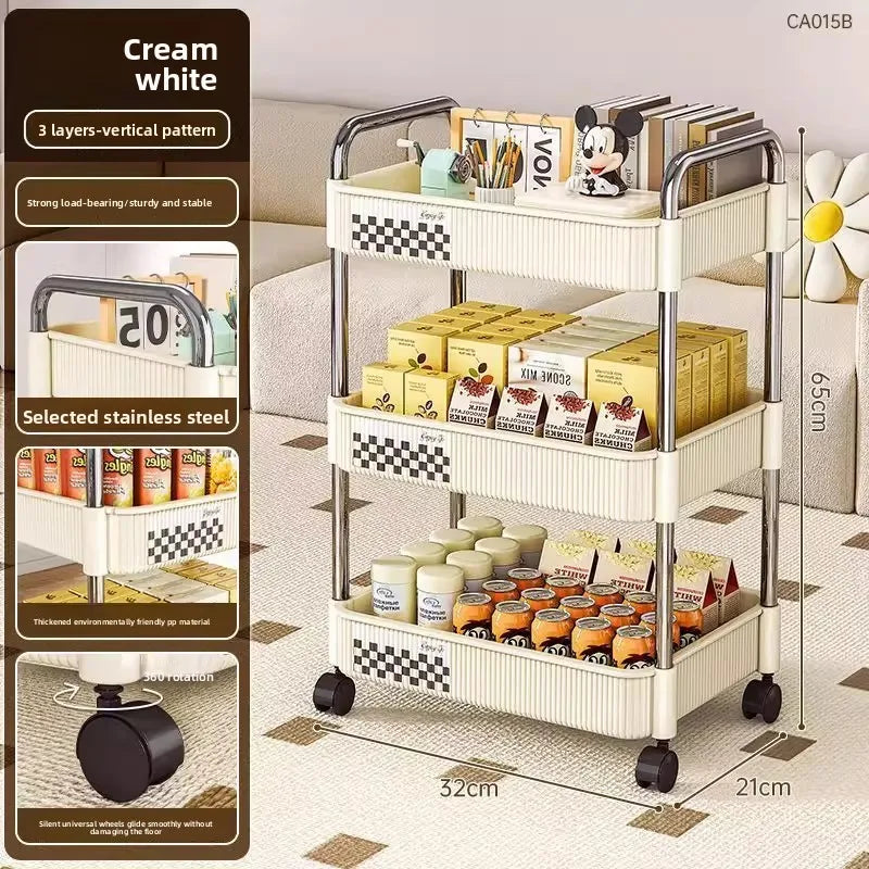 Multifunctional Rolling Cart Storage Organizer for Living Room Baby Bathroom Snacks Books Mobile Shelf