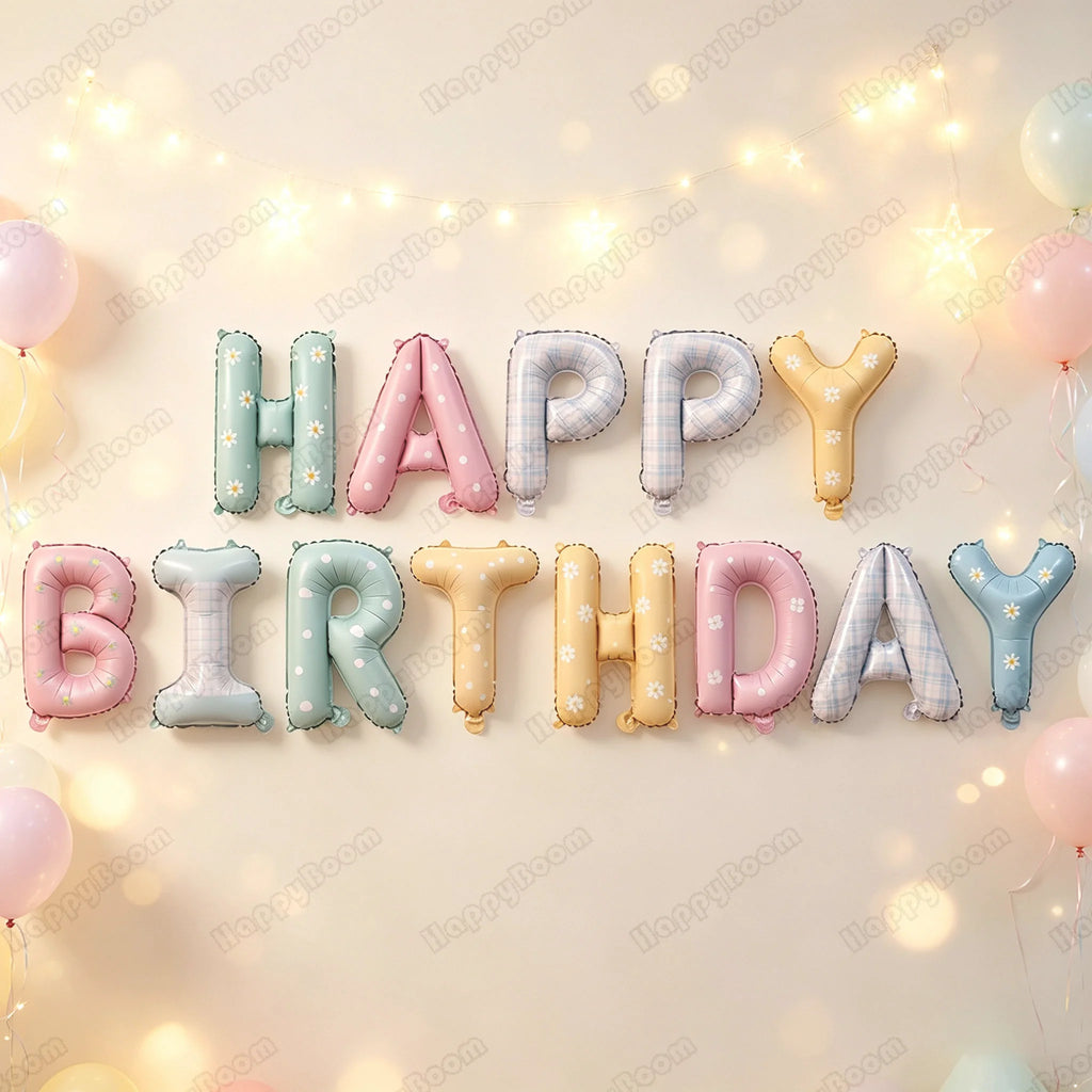 16Inch Happy Birthday Letter Balloons Set Daisy Flower Print Aluminum Film Balloon Birthday Party Decoration Supplies Party Prop