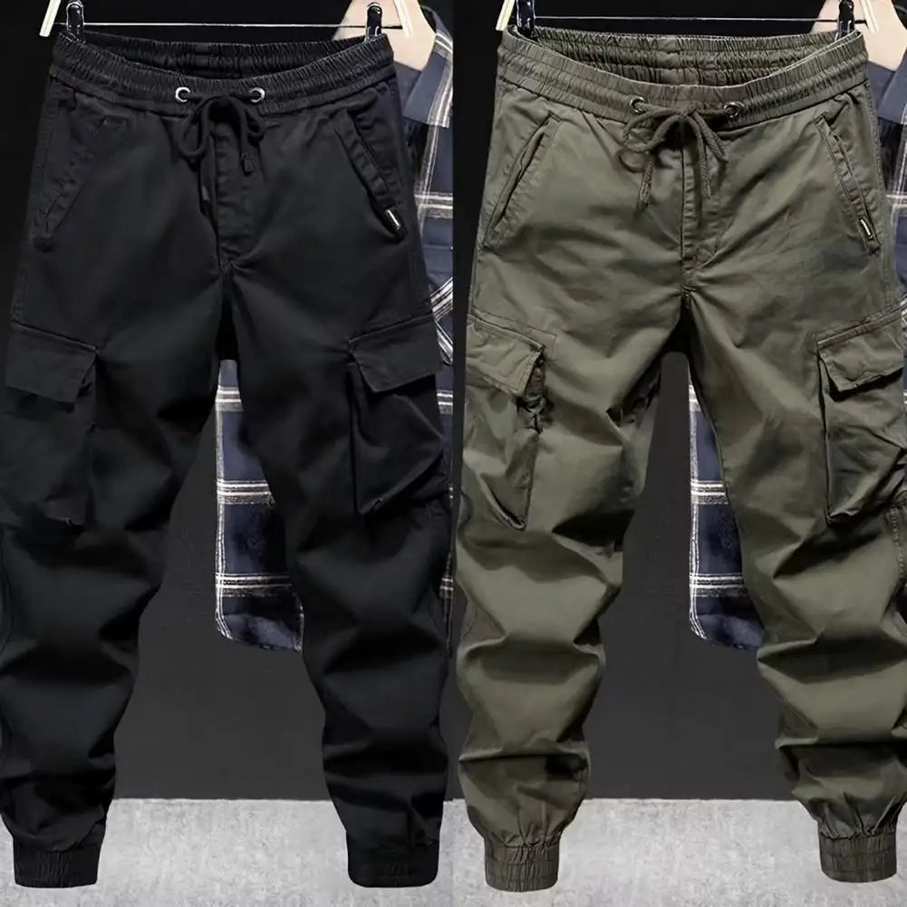 2025 M-5XL Sweatpants Men Cargo Pants Drawstring Waist Multi Pockets Overalls Ankle-banded Streetwear Hip Hop Long Trousers