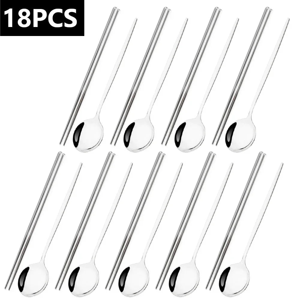 18Pcs Black Gold Dinnerware Dinner Spoons Chopsticks Cutlery Set Stainless Steel Tableware Sets Kitchen Home Silverware Set