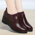 Wedge Heel Leather Shoes for Women 2025 New Soft Sole Design Versatile and Comfortable Solid Color Casual Pumps Women's Shoes