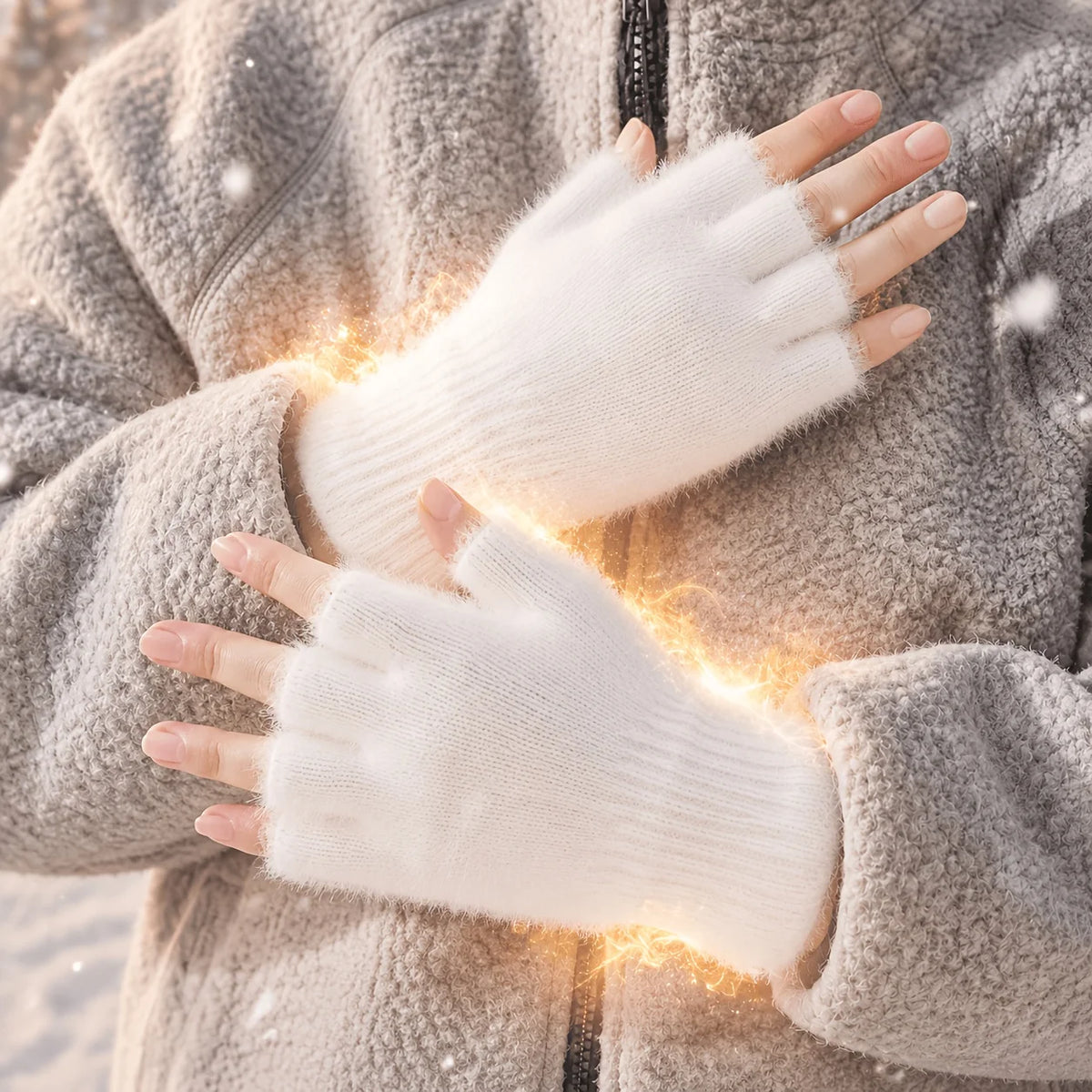 Women's versatile, fleece-lined, warm half-finger gloves for fall and winter，Suitable for office work, studying, writing, drivi