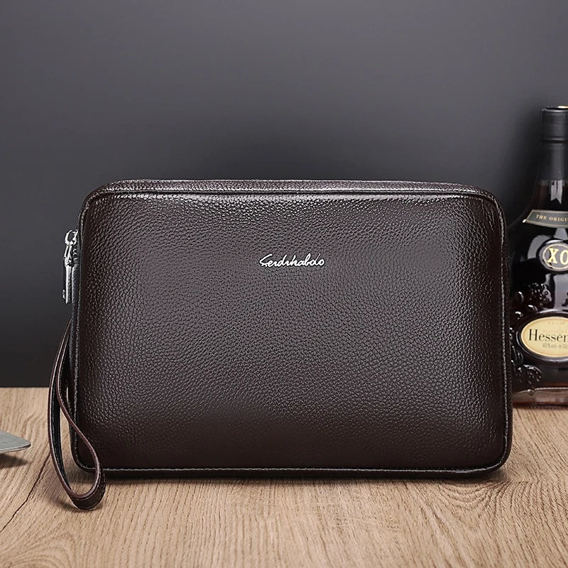 Leather Handbag Men Wallets Genuine Leather Clutch Bag Long Wallet Business Double Zipper Purse Phone Card Holder Coin Purse Men