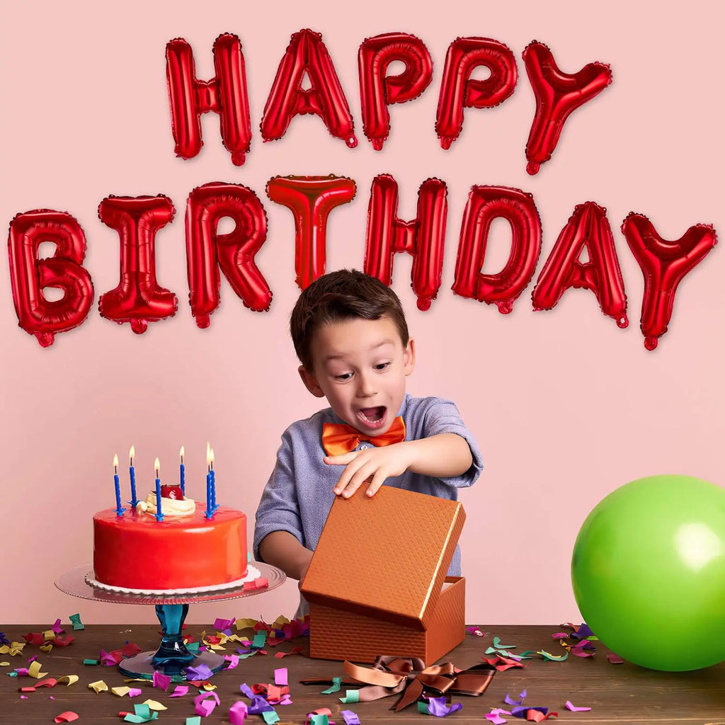 Happy Birthday Balloons Banner Red 16 Inch Mylar Foil Letters | Inflatable Party Decor and Event Decorations for Kids and Adults
