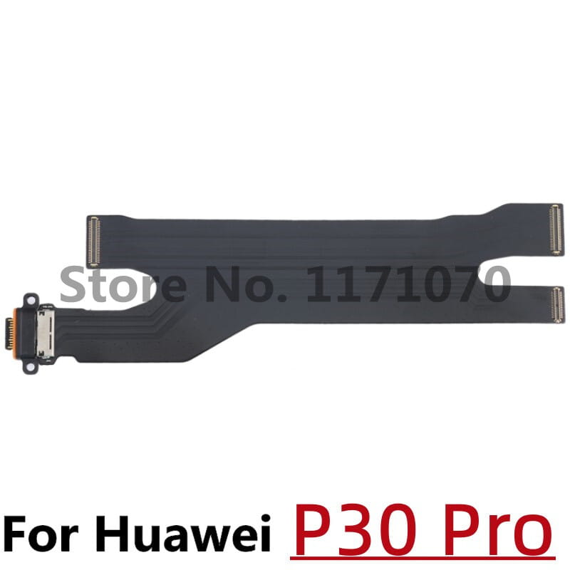 black flexible charging port flex cable replacement with metallic connectors compatible with huawei p20 p30 phones