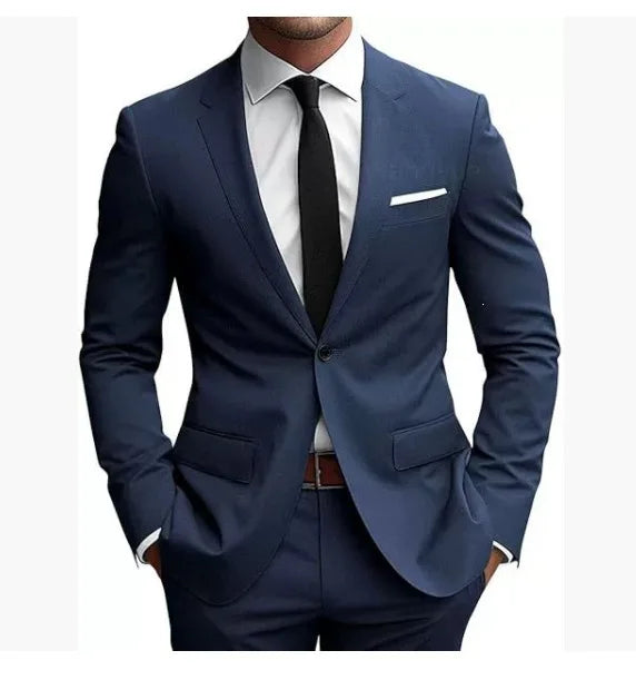 Men Single Breasted Suit Set Blazer Trousers Two Piece Formal Outfit For Wedding Business Banquet Daily Wear