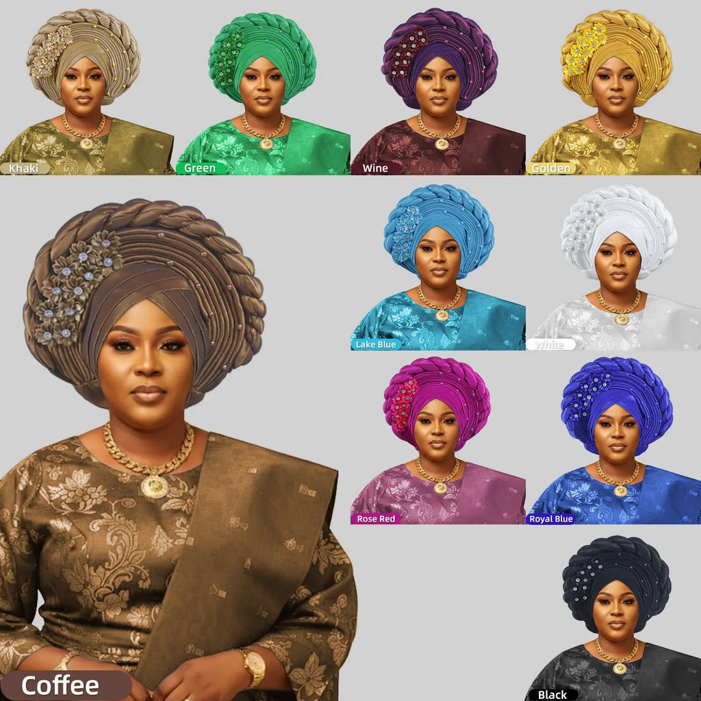 Fashion Women Elastic Ruffle African Turban Cap Lady Head Wraps Nigeria Wedding Auto Gele Headtie Party Headgear Headwear Hat