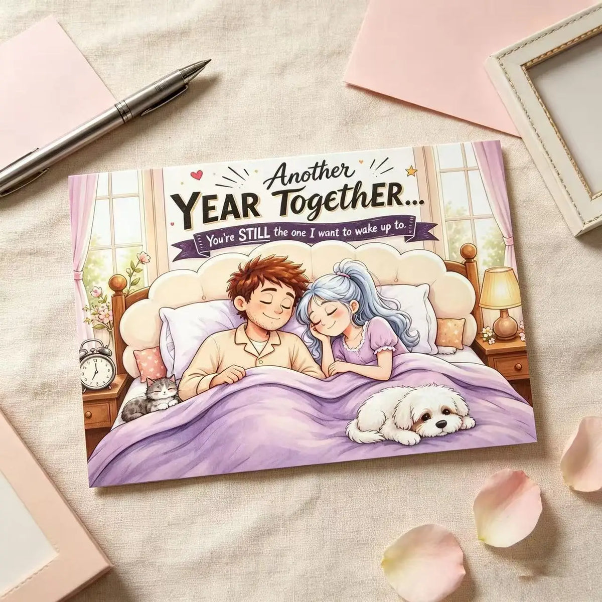 Anniversary Couple Greeting Card, Romantic Together Year Wedding Anniversary Card, Sweet Love Wish Card for Boyfriend Girlfriend