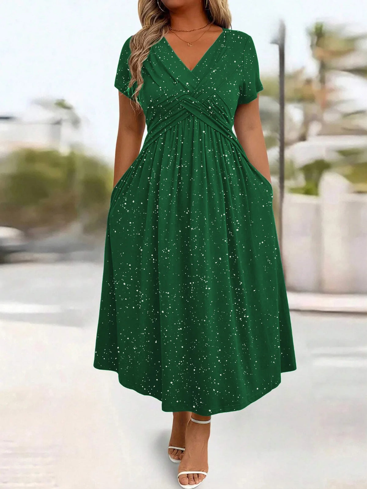 Vestidos De Mujer Casuales V Neck Short Sleeve Pocket Hem Elegant Dress Women's Summer New Formal Evening Fashion Hem Long Dress