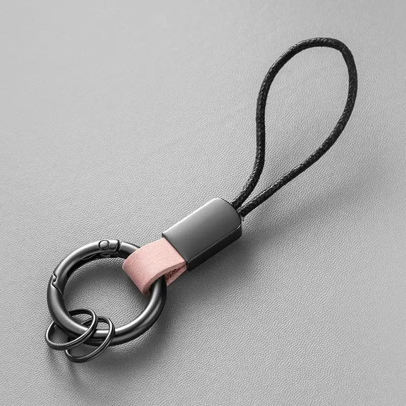 Genuine Leather Key Chains for Men Women Car Keychain Lanyard Cotton Rope Strap Metal Keyring Gift Trendy Key Holder