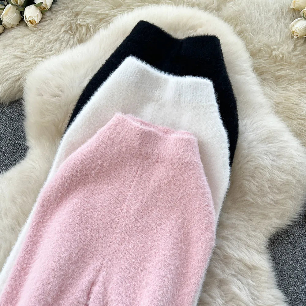 Women Faux Mink Cashmere Leggings High Waist Warm Knitted Thermal Pants Soft Elastic Slim Fit Winter Bottoms Female Casual Home