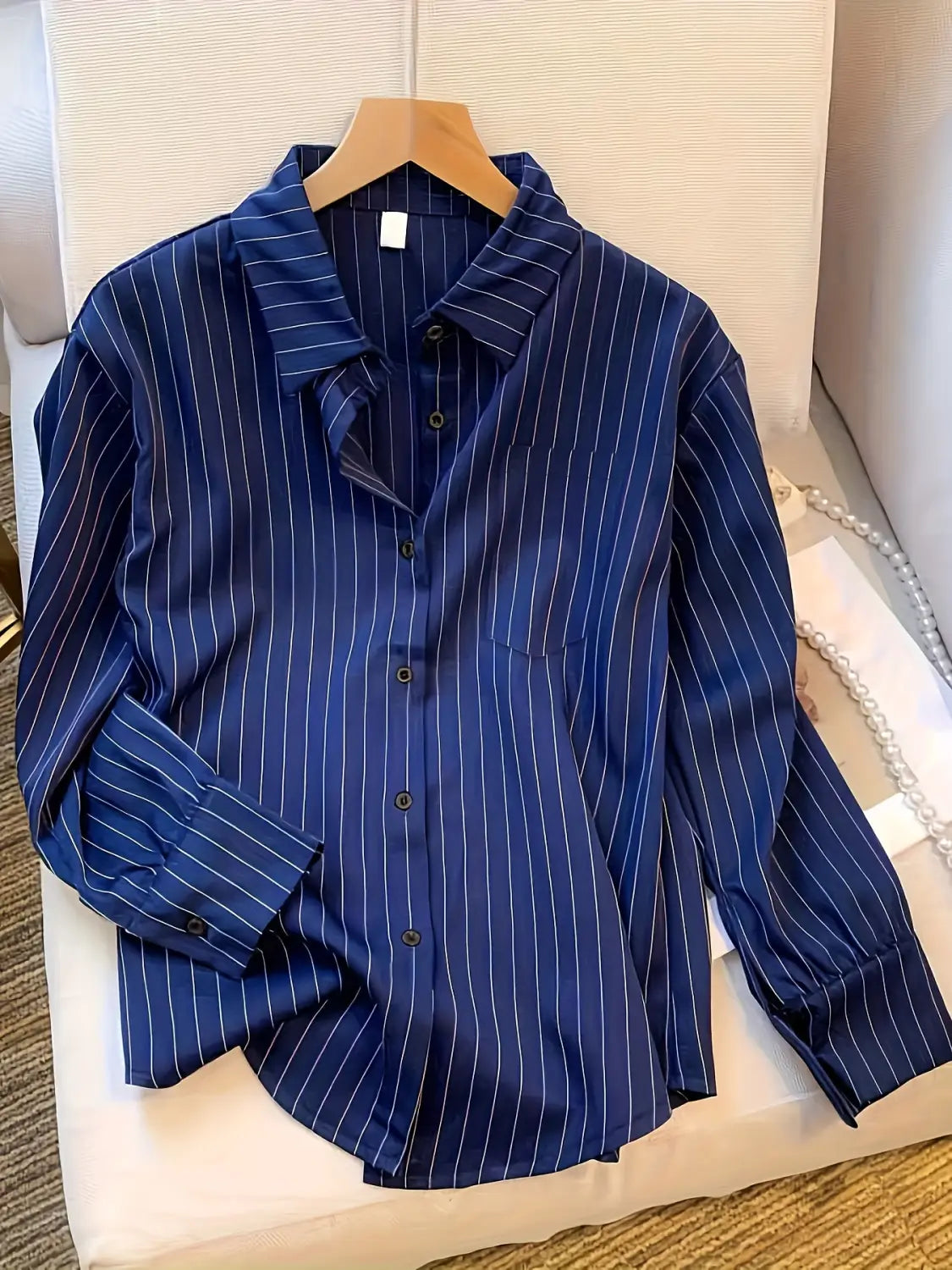 Striped Long Sleeve Shirt for Women, Autumn and Spring Design Sense Minority Commuting Blouse, High-End Top