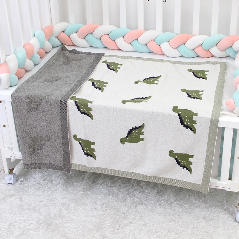 Cotton Baby Blanket Knit Newborn Boy Girl Bedding Crib Quilt Cute Cartoon Dinosaurs Infant Stroller Swaddle Supersoft SleepSack