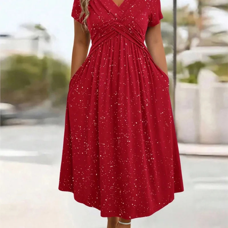 Vestidos De Mujer Casuales V Neck Short Sleeve Pocket Hem Elegant Dress Women's Summer New Formal Evening Fashion Hem Long Dress