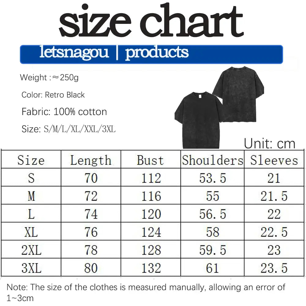 Un gráfico gótico retro de algodón negro para anime, camiseta vintage extragrande lavada y desteñida, de Letsnagou, mostrada desde el lado posterior.