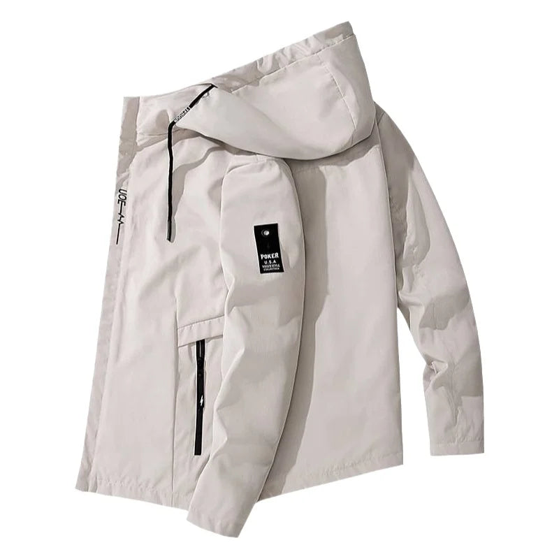 Men Hooded Windbreaker Jacket Waterproof Windproof Zip Up Coat Loose Casual Outdoor Hiking Streetwear Outerwear Spring Autumn