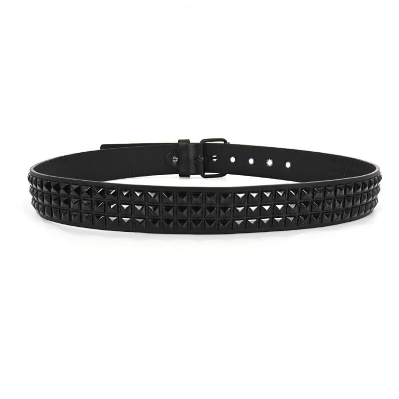 Cinturón de estilo y2k con pedrería de moda y tachuelas, con acabado mate, cuero negro y filas de tachuelas en forma de pirámide, ideal como accesorio gótico y cinturón y2k.
