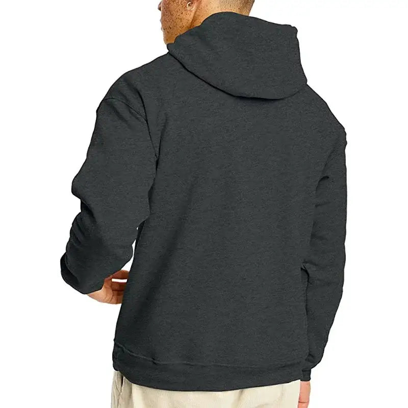 Herren-übergroßer Fleece-Pullover mit Kapuze in Dunkelmeliert-Grau mit entspannter Passform und gerippten Bündchen.