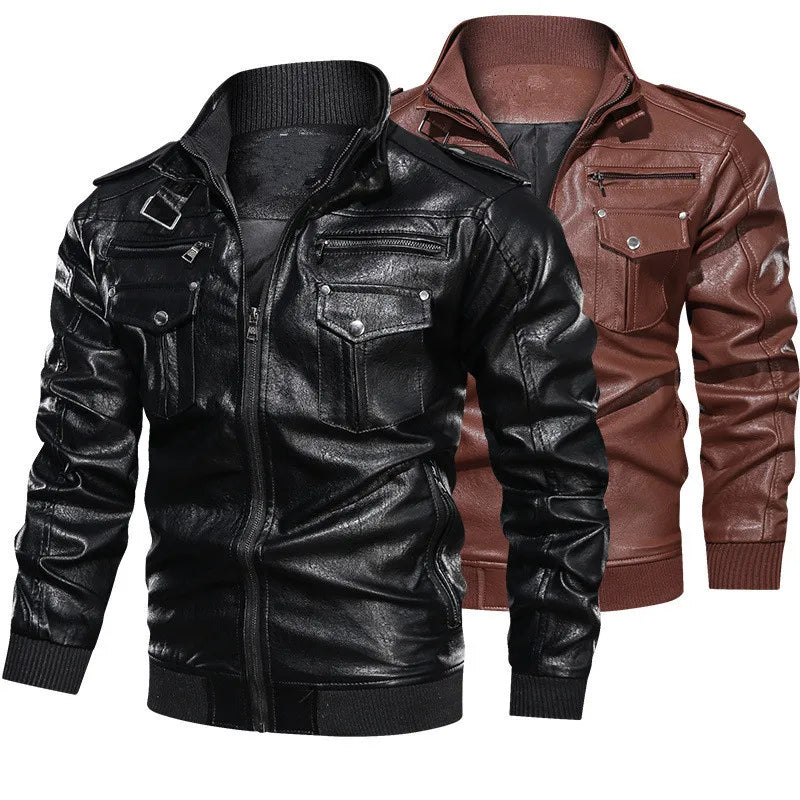 Men's Casual Motorcycle PU Leather Jacket, Biker Leather Coats, European Windbreaker, Genuine Leather Jacket, Winter, New, 2026