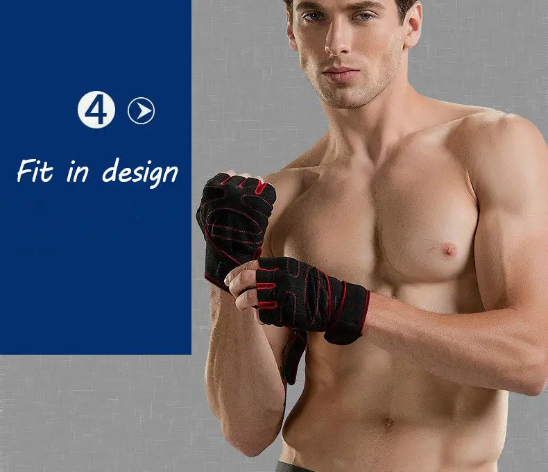 Schwarz-rote Gewichthebergunschuh-Handschuhe für Fitness und Training mit verstärkter Fingerpolsterung, von der Rückseite gezeigt.