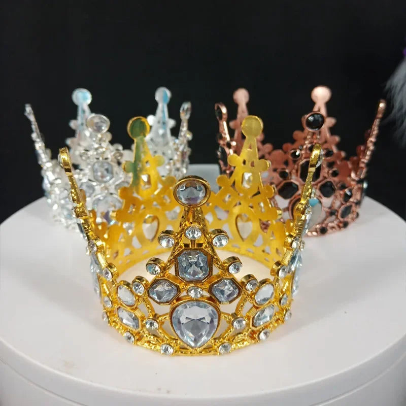 Bridal Wedding Tiaras Gold Silver Crown Boys Girls Baby Birthday Cake Topper Decoration Crystal Pearl Tiara Hair Ornaments Party