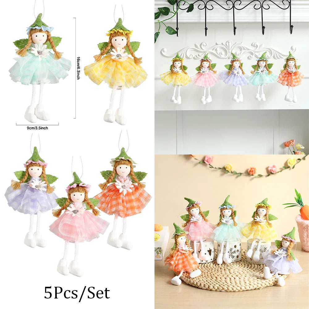 1Set Easter Hanging Ornaments Cute Bunny Flower Fairy Elves Angel Girl Ornaments Pendants Happy Easter Party Decoration Gifts