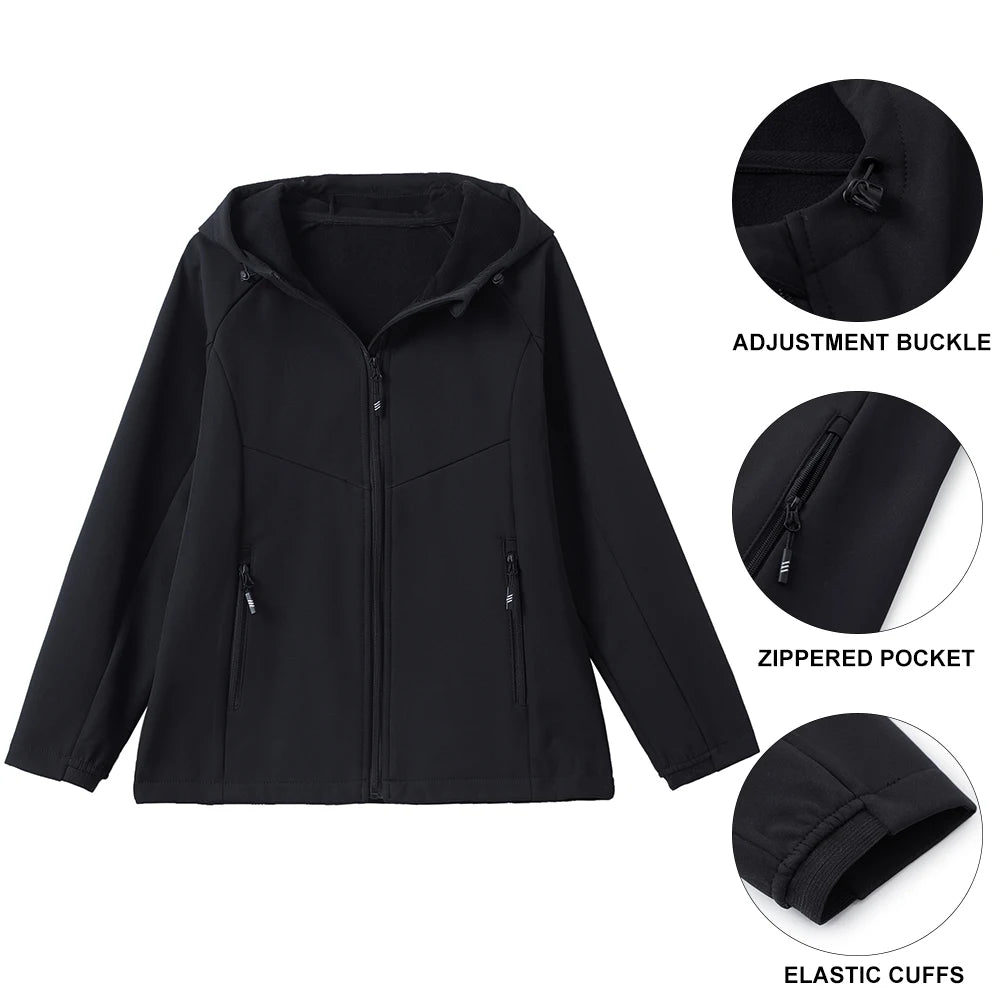 Women's waterproof fleece jacket windproof warm soft suitable for camping hiking trekking and mountain biking
