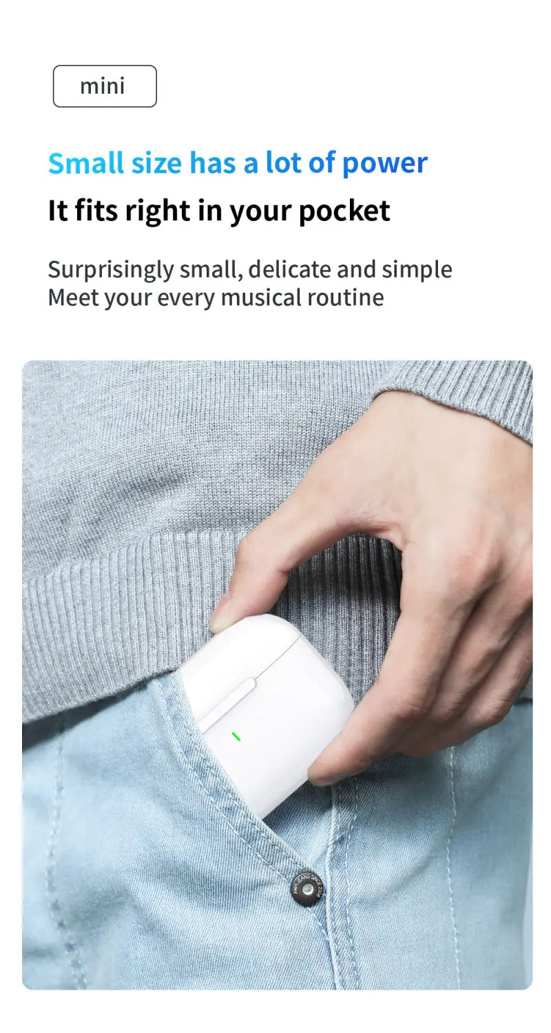 white mini wireless earbud case with sleek minimalist design for true wireless bluetooth earphones featuring hifi noise reduction.
