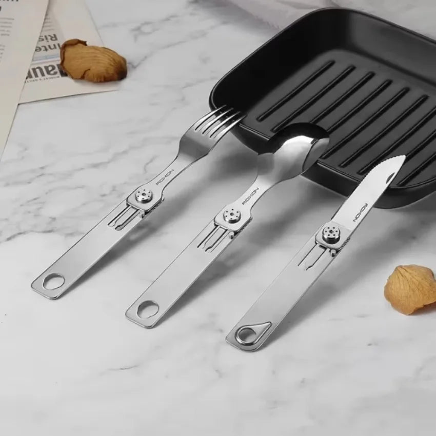 3-in-1 Tableware Knife and Fork Spoon Set Outdoor Stainless Steel Camping Field Portable Multifunctional Dinnerware Kitchen