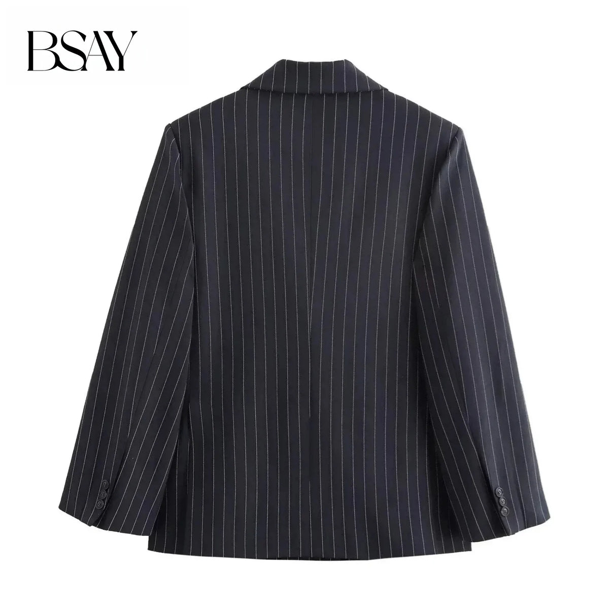 BSAY Blazers for Women Fashion Autumn Winter Loose Fine Stripes Long Sleeve Double-breasted Suits Jacket Chic Female Suit Coat