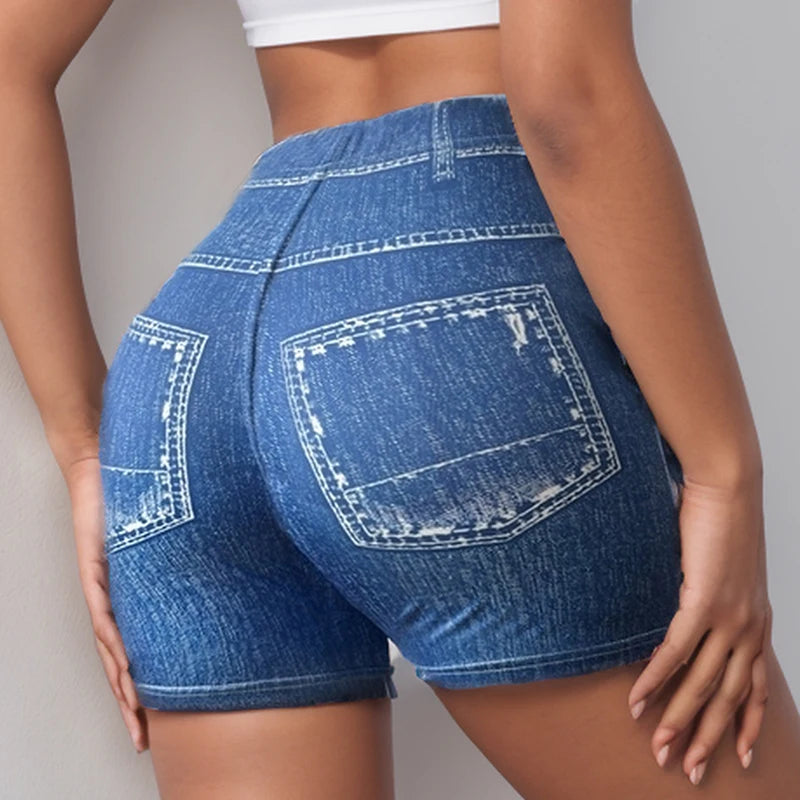 Women's Summer New Casual Shorts Non-Denim Leggings Shorts Printed High Waist Butt Lifting Elastic Breathable Sports Shorts
