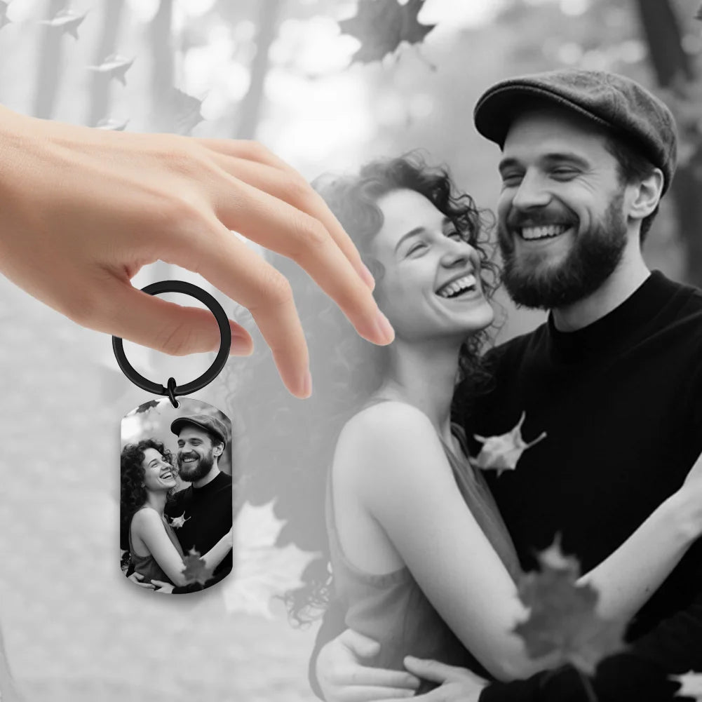 Personalized Photo Keychain For Couples Family,Custom Double Sided Engraved Keyring,Romantic Keepsake Birthday Anniversary Gift