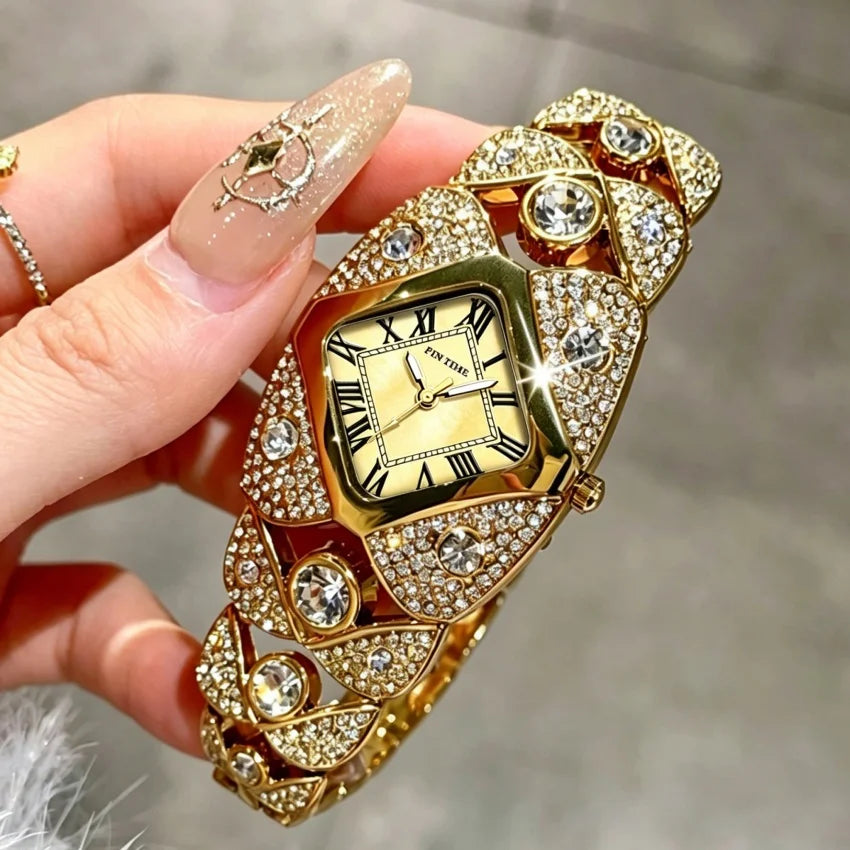 Women's Watches Fashion Quartz Wrist Watch for Ladies Roman Dial Dazzling Diamond Waterproof Luminous Luxury New