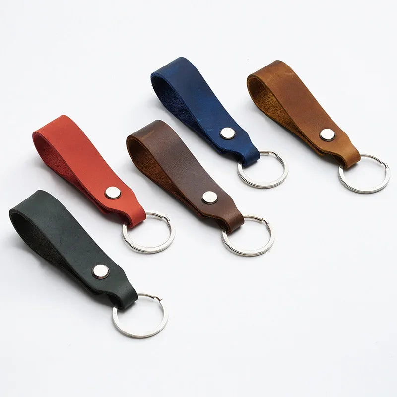 New Short Leather Car Keychain Accessories Solid Color Genuine Keychains Lanyard High Quality Derm Key Storage Pendant Wholesale
