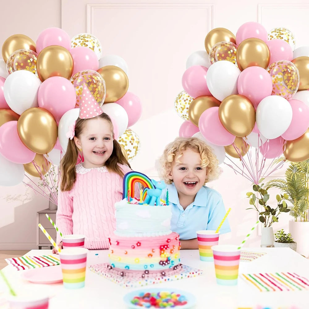 Baby Pink Balloons Set Pastel Pink White Metal Gold Confetti Balloon Baby Shower Gender Reveal Birthday Party Decorations Globos