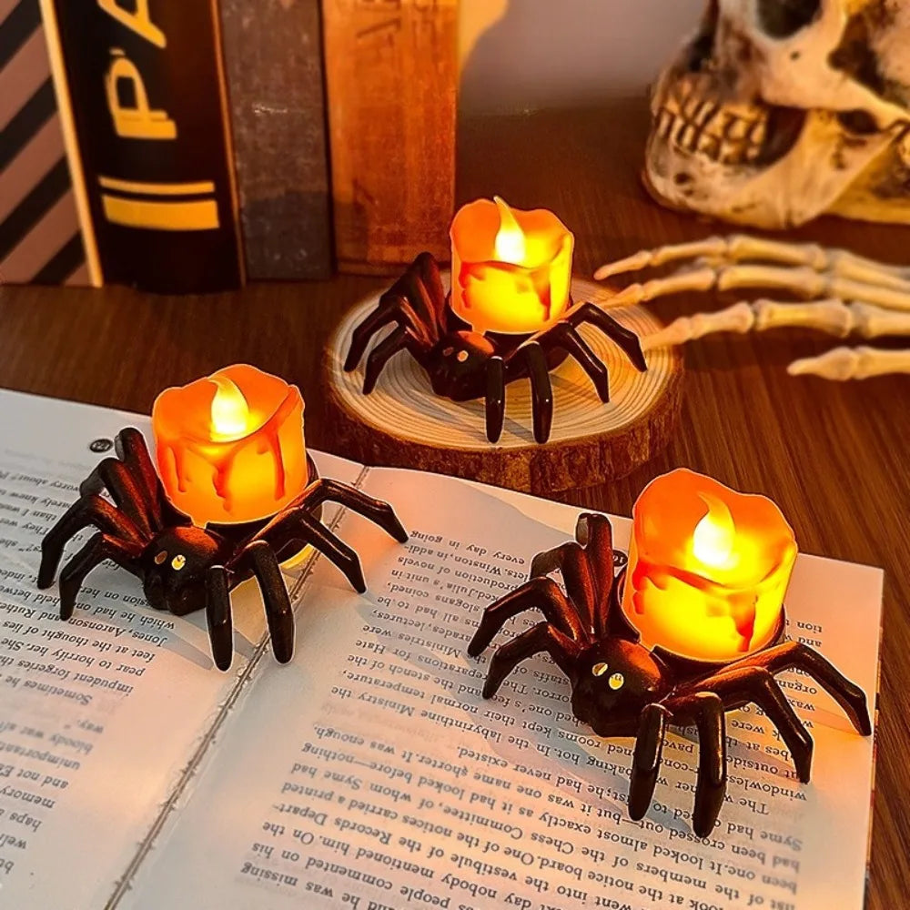 Haunted House Halloween Party Decor Horror Props Halloween Decorations LED Candle Light Plastic Spider Pumpkin Lamp for Home Bar