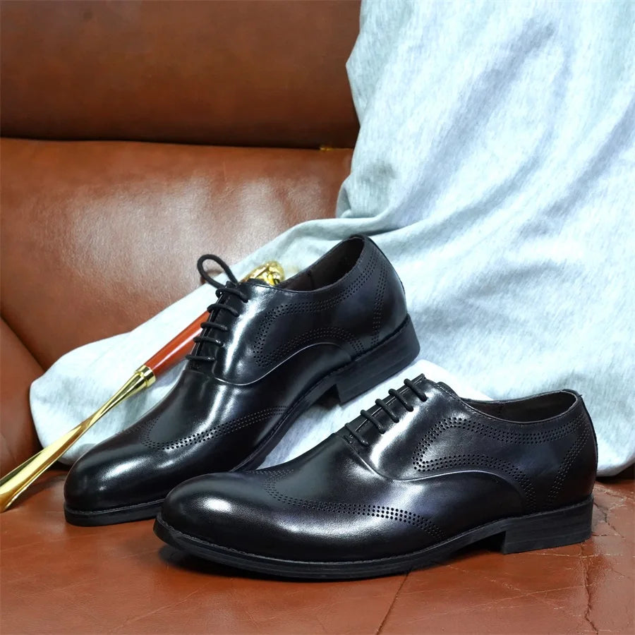Men Dress Shoes High Quality Italian Elegant Round Toe Lace Up Shoes for Man Wedding Social Oxford dress Shoes