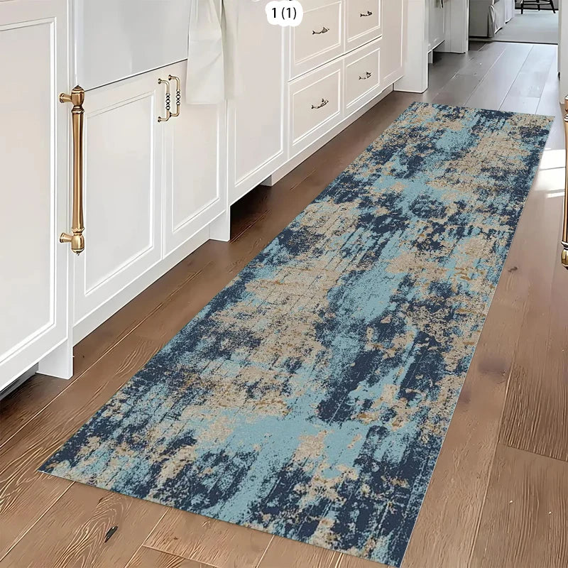 Abstract Aged Textured Carpet Mat Rug Home Decoration Blue Beige Grey Gradient Color Pattern Floor Decor Living Room Decoration