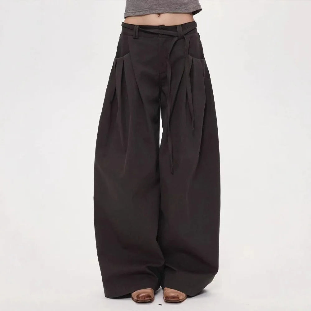 Women High Waist Wide Leg Pants 2025 Autumn Retro Cargo Wide Leg Pants Women's Curved Straight Floor Length Loose Casual Trouser
