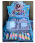 Pastel rainbow-swirled crackle fluff earplugs in clear bpa-free plastic containers stress relief fidget toy