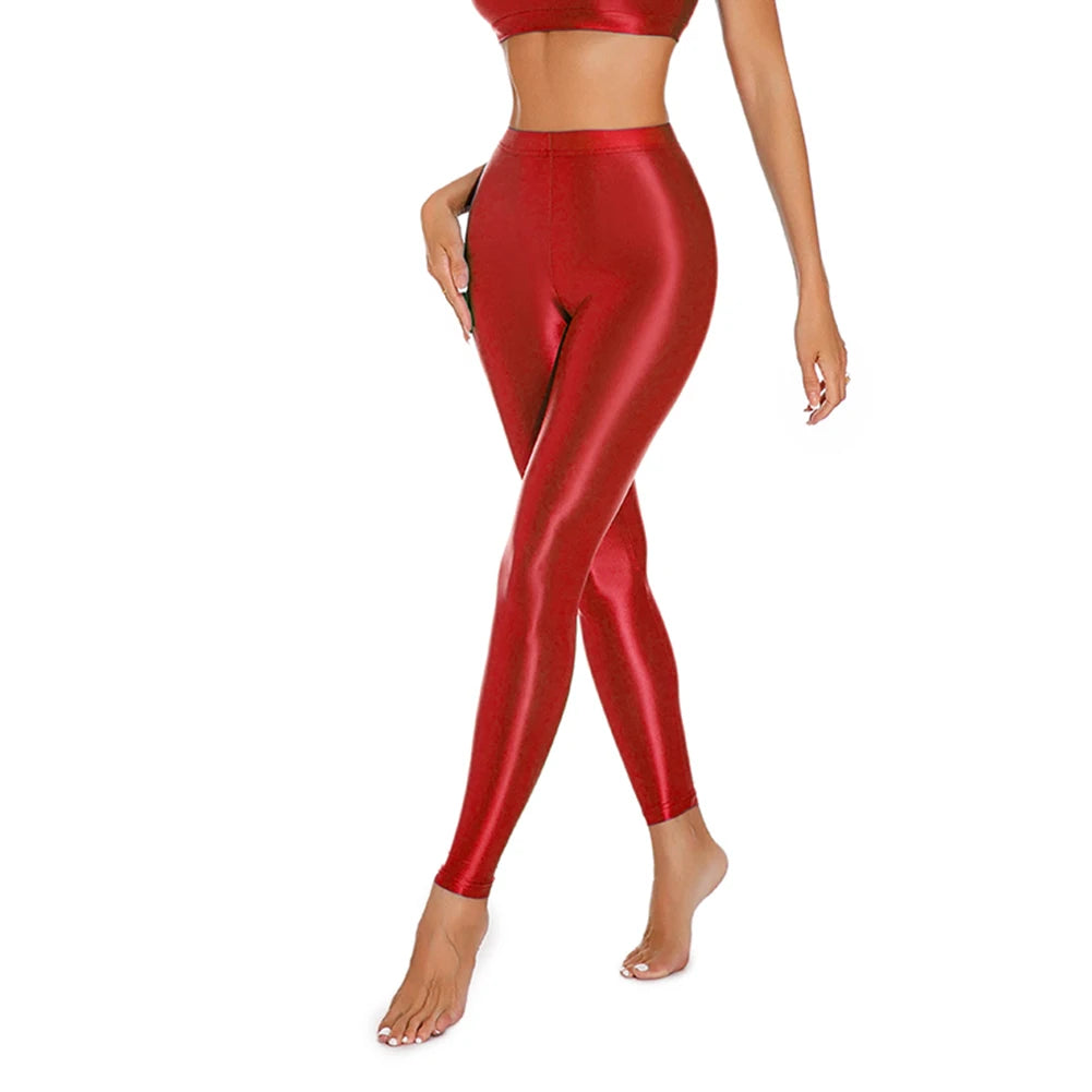 Comfy New Stylish Womens Pants Womens Trouser Yoga Pants Daily Dancing Disco Shiny Leggings Regular Satin Sheer Stretchy