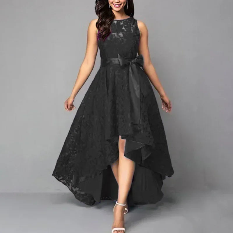 2026 Women's Wedding Bridesmaid Dress Elegant Lace Evening Sweet Party Dress Plus Size Slim High Waist Bow Maxi Dresses Female