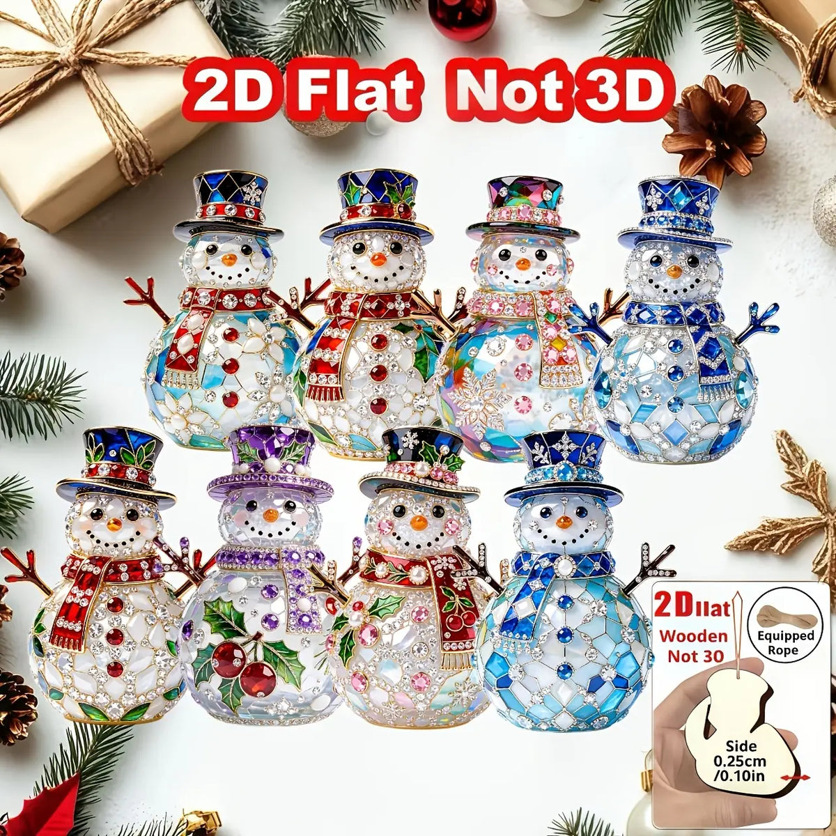 16/8 Pieces in Random Styles, New Fun 2D Embossed Wooden Home Decor Ornaments, Christmas, Mother's Day, Father's Day, Exquisite Snowman Designs, Holiday Pendants, Hanging Decorations, Practical and Beautiful Hanging Ornaments